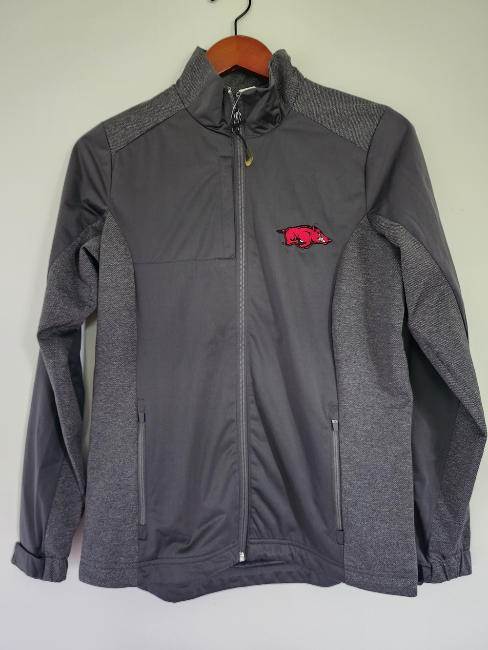 Antigua Gray Full-Zip JACKET with Red Razorback Patch - Size S - NWT